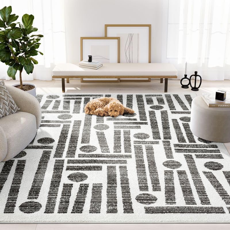 Abani Nomad Cream & Grey Area Rug 6' x 9' for Living Room, Bedroom - Geometric Pattern - Durable & Easy to Clean - size: 6x9