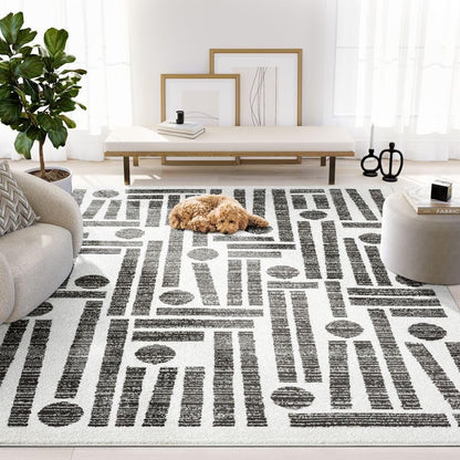 Abani Nomad Cream & Grey Area Rug 2' x 3' for Living Room, Bedroom - Geometric Pattern - Durable & Easy to Clean - size: 2x3