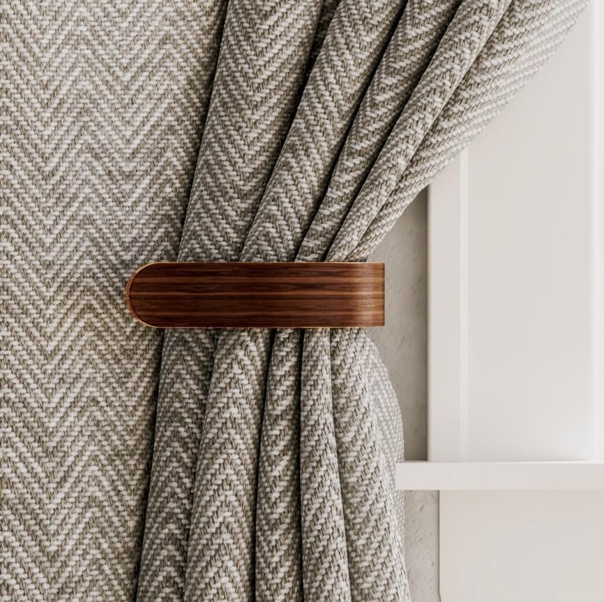2 x Waveply Wood Curtain Holdbacks Plywood Drapery U Shaped Hook Tiebacks for Wall (Walnut) - color: Walnut