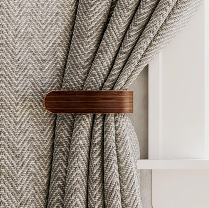 2 x Waveply Wood Curtain Holdbacks Plywood Drapery U Shaped Hook Tiebacks for Wall (Walnut) - color: Walnut