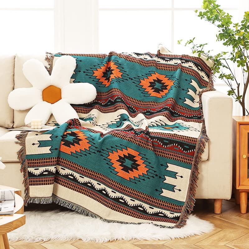 Homesy Aztec Throw Blanket Native Southwestern Bed Blankets 51"x63" Green - color: Green, size: 51"x63"