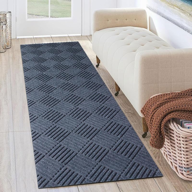 Petgrow Hallway Runner Rug 2FTX8FT,Super Skid Resistant TPR Backing - color: Diamond Grey, size: 2FTX8FT