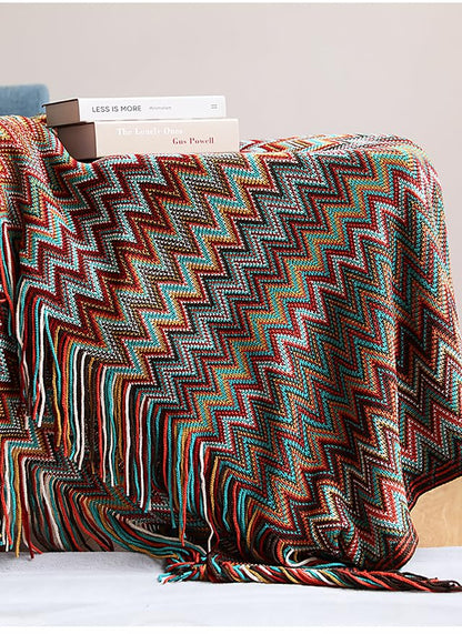Throw Blanket Bohemian Knitted with Tassel 50x60 Inch (Red) - color: Red