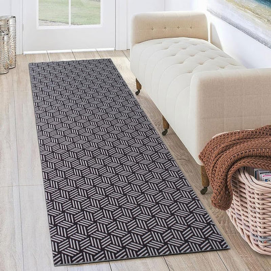 Petgrow Heavy Duty Hallway Runner Rug 2FTX8FT,Custom Size Backed Non-Slip Area Rugs Runner,Outdoor Indoor Carpet Door Mat for Floor Entryway,Kitchen Laundry Balcony Garage,Grey - color: Stripe-black & White, size: 2FTX8FT