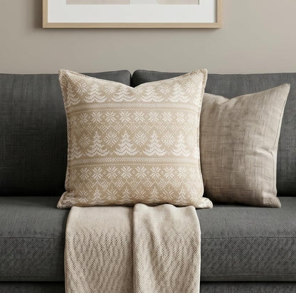 SanVia Designer Cotton Throw Pillow Covers 20x20 for Nooks, Beds & Sofas - color: Taupe Fair Isle, size: 20" x 20" (Pack of 1)