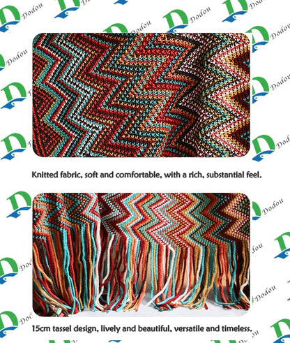 Throw Blanket Bohemian Knitted with Tassel 50x60 Inch (Red) - color: Red