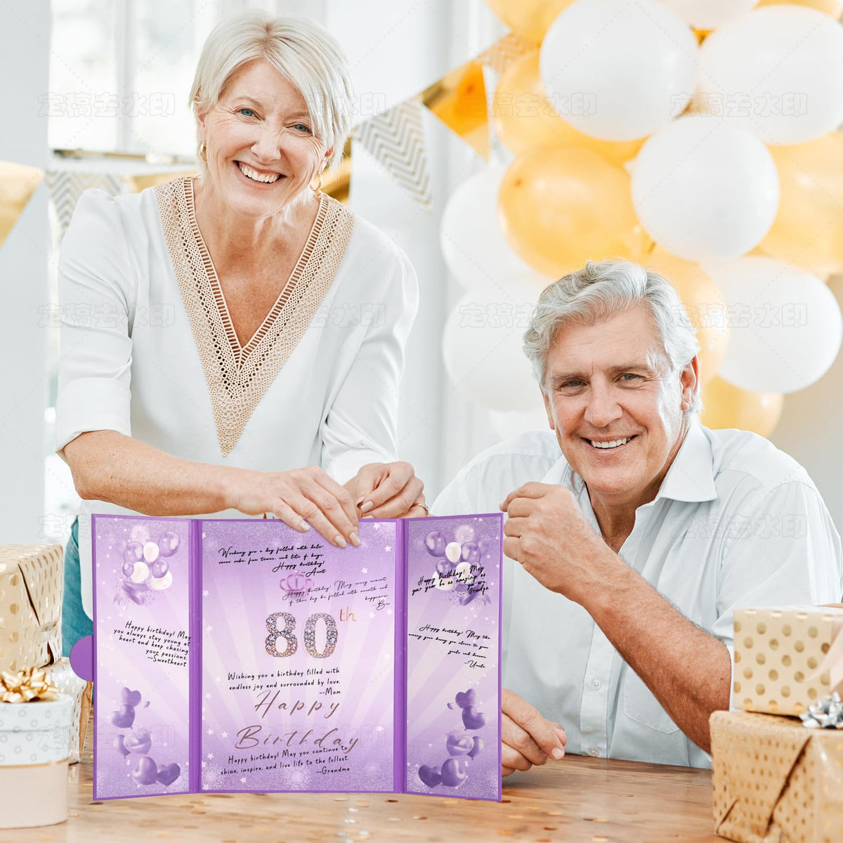 Puple Gold Birthday Party Decoration 18"x12" Guest Sign in Book Alternative - color: Purple