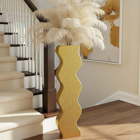 Golden Wave Floor Vase for Decor, 23.6" Tall Elegant Flower Vase for Pampas Grass, Feathers, Dried Stems, Modern Home Decor Vase for Living Room, Bedroom, Entryway - Resin Centerpiece - color: Gold