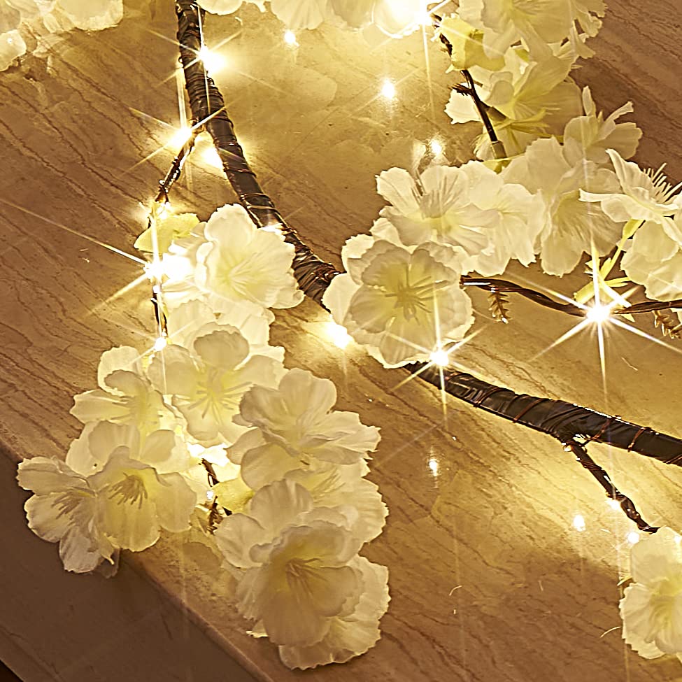 LITBLOOM Cherry Blossom Garland with Lights Battery Operated with Timer 96 Fairy Lights 6FT, Lighted White Flower Garland for Mantle Fireplace Wedding Party Spring Decoration Indoor Outdoor - style: White Cherry