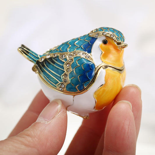 Hand Painted Enamel Robin Bird Trinket Box, Hinged Unique Mini Ring Necklace Jewelry Organizer, Classical Bejeweled Storage, Figurine Collectible Keepsake Home Decor (Robin Bird) - color: Robin Bird