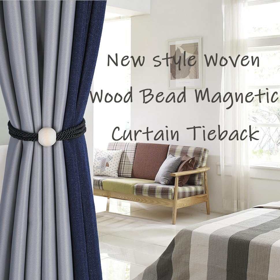 BEL AVENIR Magnetic Curtain Tiebacks, Boho Farmhouse Curtain Tie Backs - color: Black