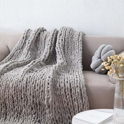 Soft Chunky Knit Throw Blanket for Couch, Cozy Warm Knitted Blankets - color: Gray, size: 48"x71"(Large Size Throw)