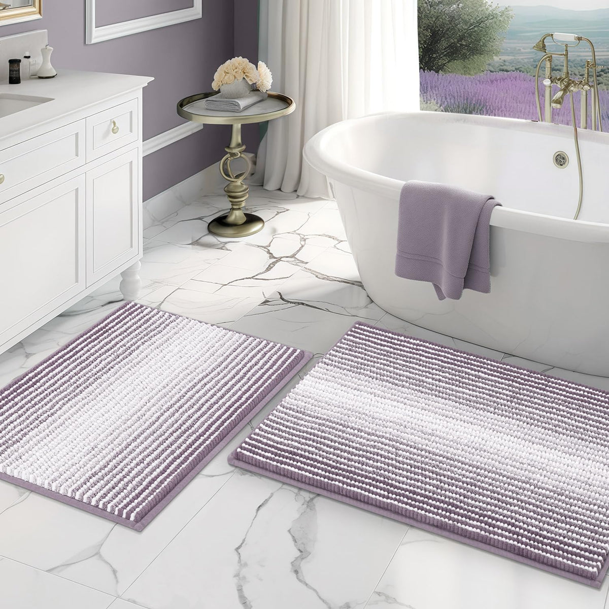 BSICPRO Bathroom Rugs Sets 2 Piece, Non Slip Bath Mats, Lavender Purple - color: Lavender Purple, size: 20" x 32" Plus 16" x 24"