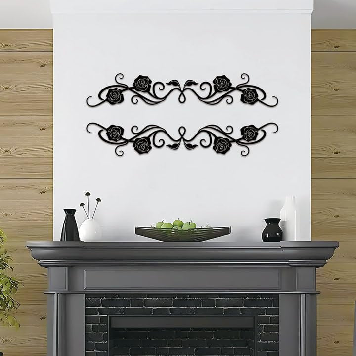 ESTART Metal Rose Scroll Wall Decor, Long Iron Scroll Vine Wall Art - color: Rose Scroll