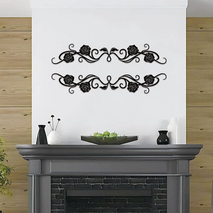 ESTART Metal Rose Scroll Wall Decor, Long Iron Scroll Vine Wall Art - color: Rose Scroll